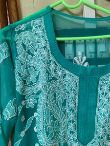 Aqua Chikankari Kurti