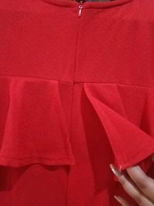 Red Ruffle Cold Shoulder Romper