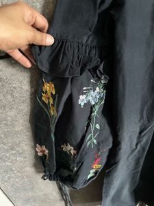 Embroidered Sleeve Black Dress