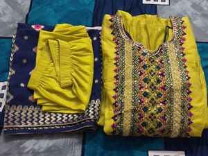 Lime Green Embroidery Dress 3set Dupatta With Pant