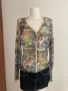 Butterfly Print Sheer Top