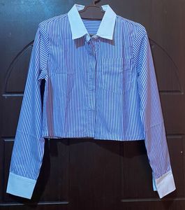 Blue Stripe Crop Shirt