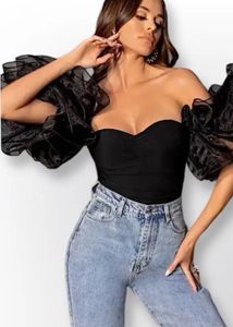 Black Ruffle Sleeves Top