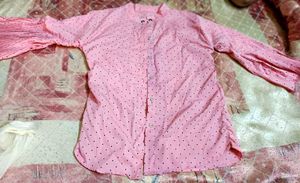 Cute Baby Pink Polka Dot Shirt with Pleated Sleeve