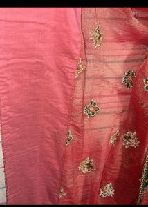 Rust &amp; Green Border Embroidered Saree
