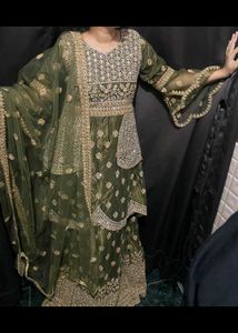 Olive embroidery sharara set 💕