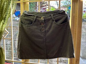 Olive Green Denim Skirt