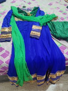 Elegant Blue &amp; Green Anarkali Dress