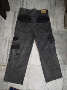 Gray Wide Leg Cargo Jeans
