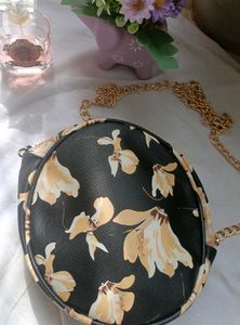 Floral Black Round Bag