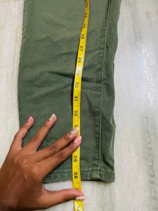 Zara Olive Green Ruffle Waist Denim Pants