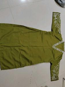 Olive Green Embroidered Kurti