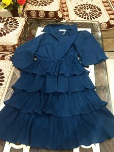 Multi Ruffle 2 Piece Dress In Peacock Blue Colour