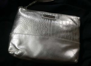 Gold Croc-embossed Metallic Zipper Pouch