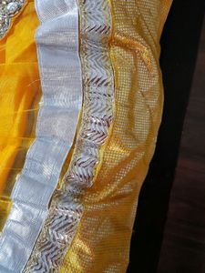 Yellow party wear heavy embroidery frock suit