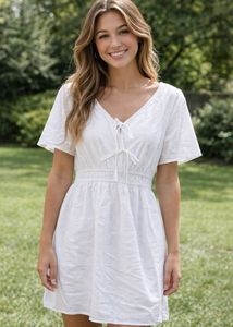 White Short Sleeve Mini Dress