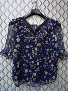 New With Tag Korean Baggy Floral Moti Bow Top