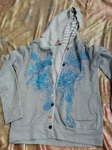 Gray Hoodie with Blue Floral Design