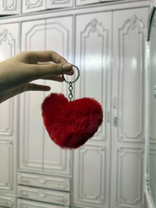 Red Heart Faux Fur Keychain