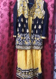 Yellow Colour Gown Kurti With Jacket Designer