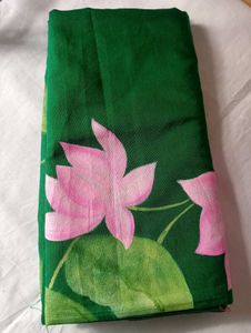 Green Handpainted Lotus Dupatta