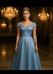 Vintage Blue Beaded Neckline Dress