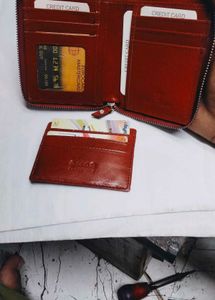 Mens Zipper Trendy Brown/Maroon Guinine Leathr Wal