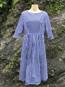 Blue Gingham Midi Dress