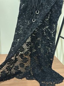 beautiful black lace dress noodle strip front slit