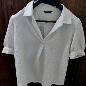 White Textured Puff Sleeve Top