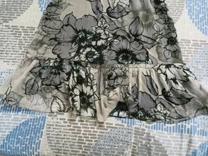 Grey And Black Floral Printed Midi Dress