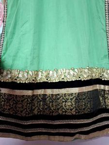 Green &amp; Gold Embroidered Party Dress