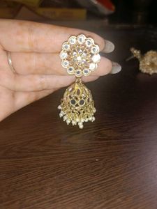 Beautiful Golden With White Pearl Jhumka