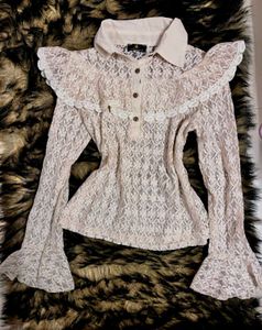 Lace Vintage Coquette Top with Ruffle Collar