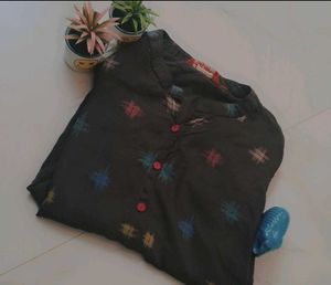 "Grey Cotton Printed Top – Vibrant & Everyday-Rea