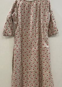 Off White Cotton Kurti with Red Floral Print