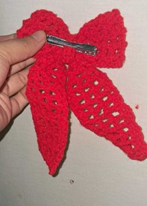 Red Crochet Hair Bow Clip