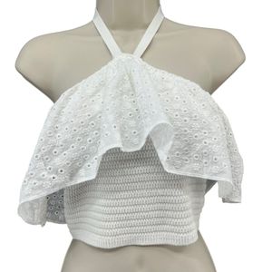 White Eyelet Halter Top