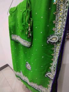 Green Embellished 💚✨Saree with two blouse