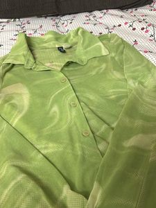Green Mesh Patterned Top