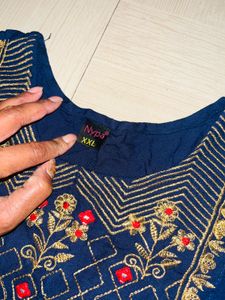 Navy Embroidered Tunic Top