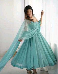Elegant Aqua Anarkali Suit Set