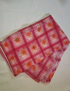 Elegant Pink Checked Saree