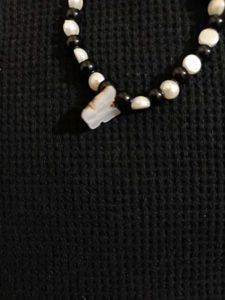 Black &amp; White Bead Bracelet With Butterfly Charm