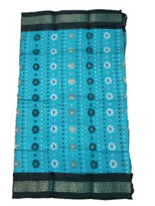 Teal Floral Print Sari