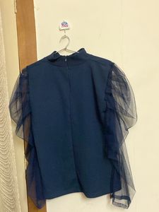 Navy Top with Mesh Sleeves