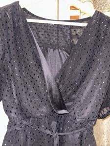 Black Polka Dot Wrap Top