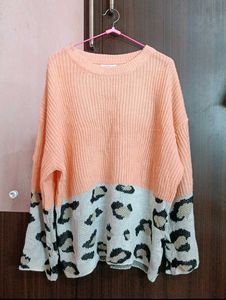 Peach Colour Crochet Oversized Sweater