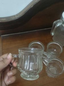 Vintage Glass Pitcher &amp; 4 Glasses Set