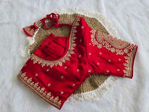 Red &amp; Gold Embroidered Sari Blouse